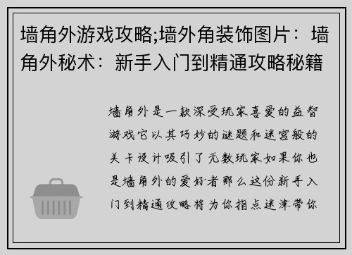 墙角外游戏攻略;墙外角装饰图片：墙角外秘术：新手入门到精通攻略秘籍